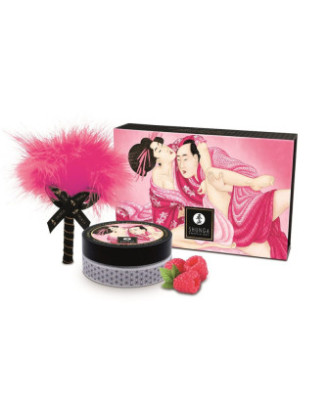 Mini Coffret poudre corporelle framboise et plumeau assorti 